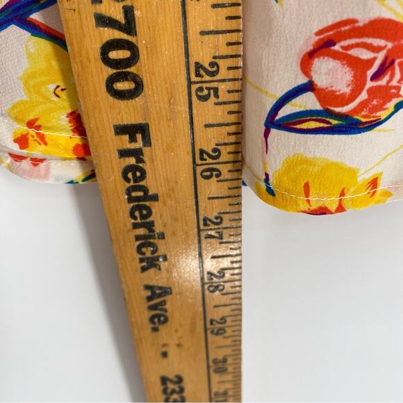 YUMI KIM Blouse 100% Silk Floral Flowy Romantic Feminine Oversized Yellow Red XS - Picture 5 of 7